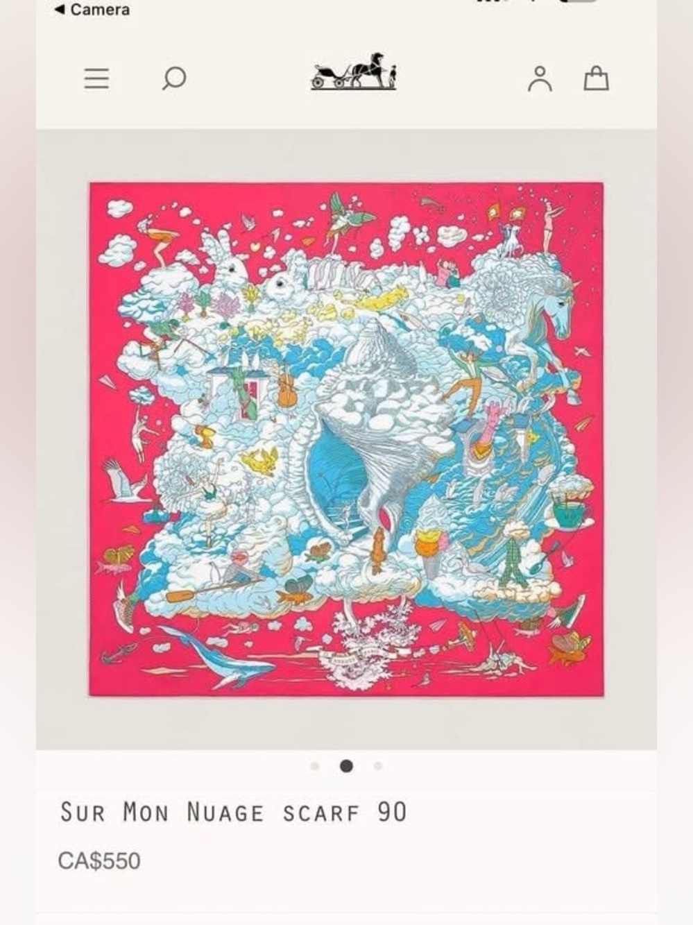 Hermes Sur Mon Nuage Silk Scarf in Fuchsia, Blue, White